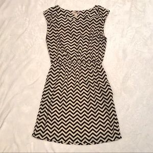 Cream and Black Silky Chevron Dress